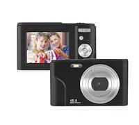 Andoer Cámara digital compacta de 48 MP 1080P, pantalla IPS de 2.4 pulgadas, cámara de vídeo con zoom digital de 16x, correa de mano, bolsa de transporte para adultos/ancianos/niños