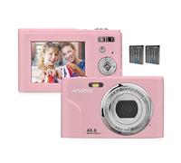 Andoer Cámara digital con enfoque automático, 48 MP, 1080P, 2,4 pulgadas, cámara digital con 2 pilas, correa de mano, bolsa de transporte, para niños, adolescentes, principiantes, estudiantes, color