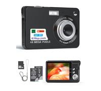 Andoer Cámara digital de 48 MP, TFT de 2,8 pulgadas, enfoque automático, zoom digital de 16x, función antivibración, reconocimiento facial, grabación de sonrisas, con 2 baterías, tarjeta TF de 32 GB,