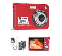 Andoer Cámara digital de 48 MP, TFT de 2,8 pulgadas, enfoque automático, zoom digital de 16x, función antivibración, reconocimiento facial, grabación de sonrisas, con 2 baterías, tarjeta TF de 32 GB,