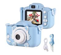Andoer Cámara Digital para Niños, 1080P 2,0 Pulgadas Camara Fotos Infantil, Cámara para Niños con Correa, Regalos Ideales para Niños Niñas de 3-10 Años, Azul Gato
