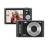 Andoer Cámara digital portátil de 48 MP 2.7 K 2.8 pulgadas, pantalla IPS de 16X, enfoque automático, temporizador automático, memoria extendida, detección facial, antivibración, con 2 baterías, correa