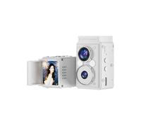 Andoer Cámara digital retro S11, cámara CCD de doble lente, estilo TLR portátil, apunta y dispara, compacta, pequeña, con 6 filtros para principiantes, adolescentes y adultos, color negro, blanco