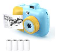Andoer Cámara instantánea para niños, 2,7 K, 4 MP, cámara digital para niños con zoom digital de 16X, cámara de fotos de 2,4 pulgadas, para niños con 4 rollos de papel de impresión, regalo para niñas