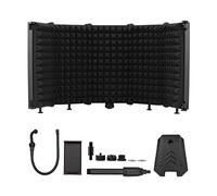 Andoer Escudo de aislamiento de micrófono plegable, reflector de espuma absorbente de sonido de 5 paneles con micrófono de 3/8 pulgadas y 5/8 pulgadas, soporte de escritorio, clip de tableta para