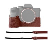 Andoer Funda de piel sintética para cámara con apertura de correa de hombro y asa para Sony A7M4/A7R5/A7S3/A1, marrón