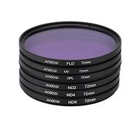 Andoer Juego de filtros de fotografía UV + CPL + FLD + ND(ND2 ND4 ND8) para cámaras réflex Canon Nikon Sony Pentax (72 mm)