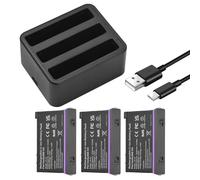 Andoer Kit de Cargador y batería para cámara panorámica con Cargador de batería de 3 Ranuras + 3 baterías de 3,85 V 2500 mAh + Cable de Carga Tipo C de Repuesto para Insta360 X4
