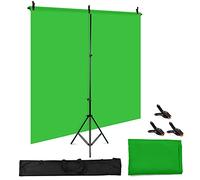 Andoer Kit de Fotografía Con Pantalla de Fondo Verde 1.5X 2m/ 5X 7 Pies, Soporte en Forma de T Ajustable, 3 Abrazaderas Para Fotografía, Vídeo, Youtube, Vlog, Tiktok