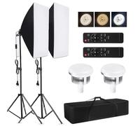 Andoer Kit de iluminación de estudio de 60 x 60 cm, juego de luz LED profesional para fotografía de estudio con trípode de luz ajustable y mando a distancia (enchufe europeo)
