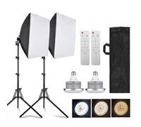 Andoer Kit de iluminación LED para estudio, 2 luces 40x40 cm, 2 trípodes 1,7 m, 2 mandos a distancia, 2 bolsas de transporte