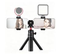 Andoer Kit de video multifuncional para smartphone que incluye soporte universal para trípode para teléfono con soportes dobles para teléfono, 4 soportes de zapata fría + trípode de escritorio para