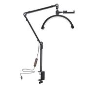 Andoer Lámpara LED de vídeo de 10 W, regulable, lámpara de media luna, 3200 K-5600 K, lámpara LED de suelo para pestañas con cable USB, abrazadera C, soporte para vlogging, salón de belleza,