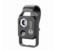 Andoer Lente de Microscopio Profesional para Teléfono Inteligente 200X con Luz de Relleno LED, Amplia Compatibilidad y Rango de Aplicación para Plantas, Insectos, Joyas y Pruebas (Negro)