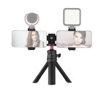 Andoer Multifunctional Smartphone Video Kit Including Universal Phone Tripod Mount with Dual Phone Holders 4 Cold Shoe Mounts + Desktop Tripod for Vlo