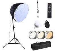 Andoer Photography Lights Kit, 85W Energy Saving Bulb with 3 Color Adjustable Brightness 1 100 Remote Control, 60cm 12 Sided Softbox for Live Streaming Portrait Product Photography (Enchufe Europeo)