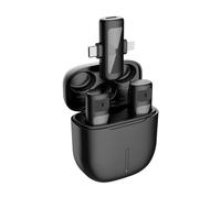 Andoer Sistema de micrófono inalámbrico 2.4G con 1 receptor + 2 micrófono + 1 estuche de carga, distancia de transmisión de 35 m, cancelación de ruido para teléfonos Android/iOS, transmisión en vivo,