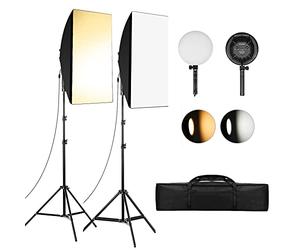 Andoer Softbox Kit de Fotografía Estudio, con 2 Softbox de 20x 28in, 2 Luz LED Regulable de Temperatura de Doble Color 80W 3200K/5500K para Foto Retrato Estudio Video Producto Fotografía Youtube