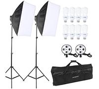 Andoer Softbox Kit Fotografía con 2*Softbox ,2*4in1 Bulb Socket ,8*45W Bombilla ,2*Soporte de Luz ,1* Bolsa de Transporte,Kit de Iluminación Profesional para Estudio Fotográfico, Luz Sufieciente