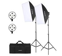 Andoer Softbox LED Set - Estudio Fotográfico Con 2 Softbox 50x70cm, 2 Portalámparas 4 en 1, 2 Soportes de Luz 2M y Bolsa de Transporte Para Retratos y Fotografía