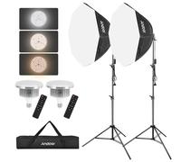 Andoer Softbox - Set de estudio fotográfico, 2 cajas de luz octágono con 2 luces LED de 2800 K-5700 K, 2 trípodes de luz de 2 m, 2 mandos a distancia, bolsa de transporte para YouTube, Tiktok