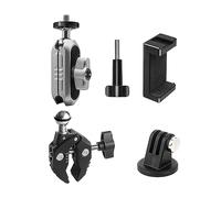 Andoer Soporte de Bicicleta/Motocicleta, Soporte de Adaptador de Manillar de Bicicleta con Cabezal Giratorio Doble de 360 °, Clip de teléfono, Adaptador GoPro Compatible con Cámaras de acción