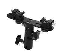 Andoer Soporte de doble flash con 2 soportes de zapatos fríos de 1/4 pulgadas a 3/8 pulgadas de repuesto para Canon, Nikon YonGNUO Flash para paraguas de fotografía de pie ligero