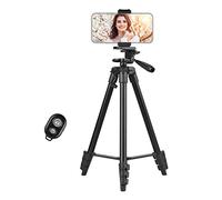 Andoer Soporte de trípode portátil 135 cm, con Abrazadera de teléfono Obturador Remoto para teléfono Inteligente Vlog Transmisión en Vivo Fotografía de Productos, 3 kg Capacidad de Carga