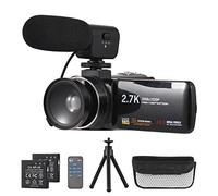Andoer Videocamara,2.7K 48MP Vlogging Camera 16X Zoom Digital 3.0" IPS Pantalla Táctil con Micrófono, Control Remoto, Mini trípode, Bolsa de Transporte, Lente Macro Gran Angular 0.45X, 2 baterías