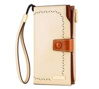 ANDOILT billetera de cuero genuino encerado de lujo con bloqueo RFID de gran capacidad para mujer, con organizador de tarjetas, One Size