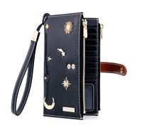 ANDOILT Cartera de cuero genuino para mujer con bloqueo RFID para tarjeta de crédito con cremallera, monedero para teléfono celular, One Size