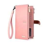 ANDOILT Cartera de cuero genuino para mujer con bloqueo RFID para tarjeta de crédito con cremallera, monedero para teléfono celular, B_rosa, One Size, Estilo simple