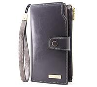 ANDOILT Cartera de Mujer Gran Capacidad Billetera de Cuero Genuino Monedero RFID Bloqueo Tarjetero Gris