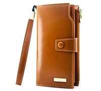 ANDOILT Cartera de Mujer Gran Capacidad Billetera de Cuero Genuino Monedero RFID Bloqueo Tarjetero Marrón