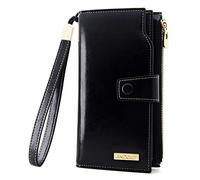 ANDOILT Cartera de Mujer Gran Capacidad Billetera de Cuero Genuino Monedero RFID Bloqueo Tarjetero Negro