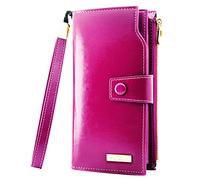 ANDOILT Cartera de Mujer Gran Capacidad Billetera de Cuero Genuino Monedero RFID Bloqueo Tarjetero Rosa Rojo