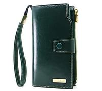 ANDOILT Cartera de Mujer Gran Capacidad Billetera de Cuero Genuino Monedero RFID Bloqueo Tarjetero Verde