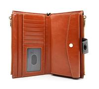 ANDOILT Cartera de Piel auténtica con Bloqueo RFID para Mujer, Organizador de múltiples Tarjetas, Bolso de Mano para teléfono Celular con Bolsillo con Cremallera, W1 marrón, Talla única, Vintage