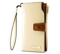 ANDOILT Cartera de Piel auténtica Encerada de Gran Capacidad para Mujer, con Bloqueo RFID, Organizador de Tarjetas, S4 Blanco Cremoso, Talla única, Vintage