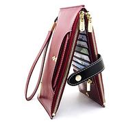 ANDOILT Cartera de Piel auténtica para Mujer, con Bloqueo RFID, Plegable, multitarjeta, con Bolsillo con Cremallera, L5 Rojo, Talla única, Vintage, L5 Rojo, Talla única, Vintage