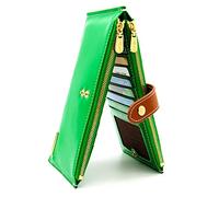 ANDOILT Cartera de Piel auténtica para Mujer, con Bloqueo RFID, Tarjetero, con Cremallera, para teléfono Celular, Color Verde Claro, Talla única, Vintage