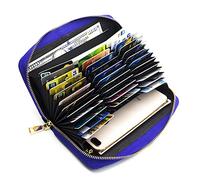 ANDOILT Cartera de Piel Auténtica para Mujer Hombre Bloqueo RFID Titular Tarjeta de Crédito Monedero con Cremallera Azul