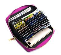 ANDOILT Cartera de Piel Auténtica para Mujer Hombre Bloqueo RFID Titular Tarjeta de Crédito Monedero con Cremallera Rosa Rojo