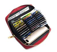 ANDOILT Cartera de Piel Auténtica para Mujer Hombre Bloqueo RFID Titular Tarjeta de Crédito Monedero con Cremallera Rojo
