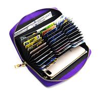 ANDOILT Cartera de Piel Auténtica para Mujer Hombre Bloqueo RFID Titular Tarjeta de Crédito Monedero con Cremallera Morado