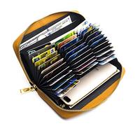 ANDOILT Cartera de Piel Auténtica para Mujer Hombre Bloqueo RFID Titular Tarjeta de Crédito Monedero con Cremallera Marrón