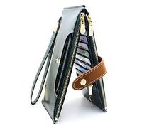 ANDOILT Carteras para Mujer Cartera de Cuero Genuino RFID Bloqueo Bifold Multi Card Case Monedero con Bolsillo Cremallera Bolso Verde