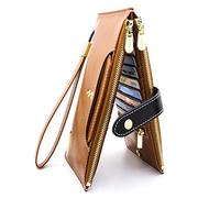 ANDOILT Carteras para Mujer Cartera de Cuero Genuino RFID Bloqueo Bifold Multi Card Case Monedero con Bolsillo Cremallera Bolso Marrón