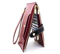 ANDOILT Carteras para Mujer Cartera de Cuero Genuino RFID Bloqueo Bifold Multi Card Case Monedero con Bolsillo Cremallera Bolso Rojo