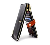 ANDOILT Mujer Cuero Genuino Billetera RFID Bloqueo Tarjeta de Crédito Poseedor Cremallera Carteras Teléfono Celular Bolsa Negro